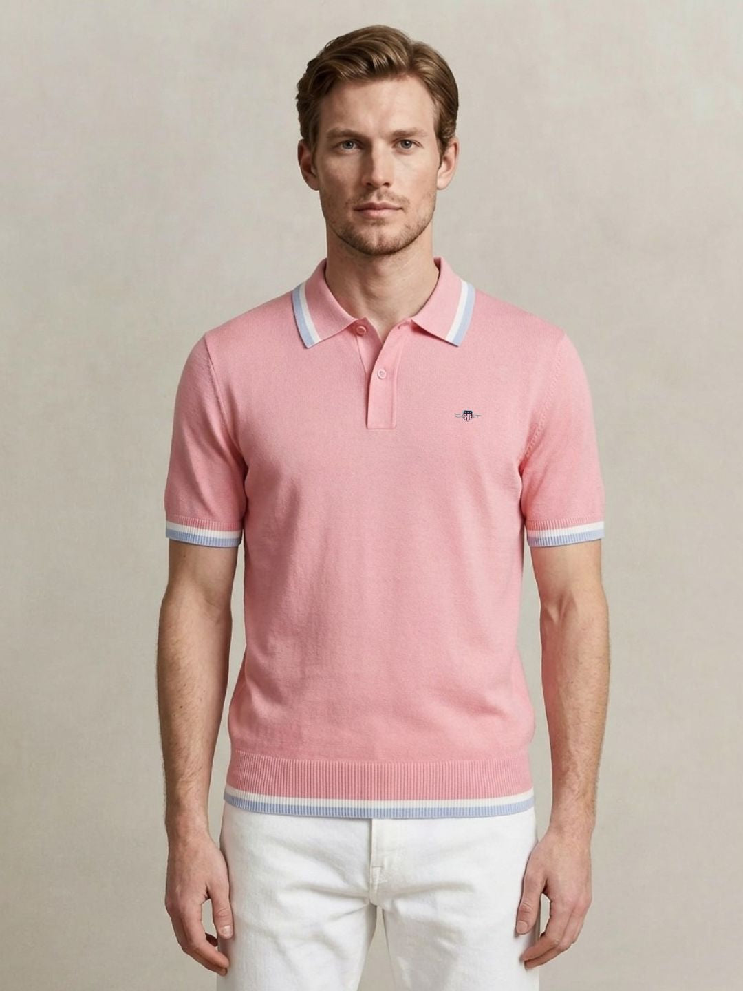 Gant Men Pink Solid Regular Fit Pure Cotton Polo T-Shirt