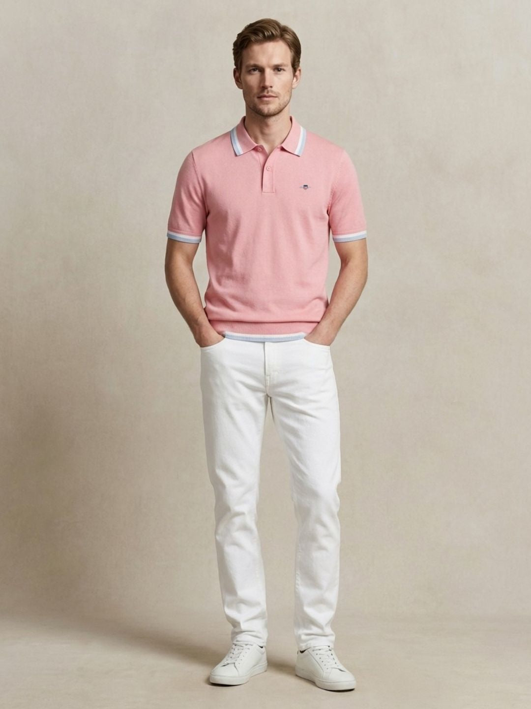 Gant Men Pink Solid Regular Fit Pure Cotton Polo T-Shirt