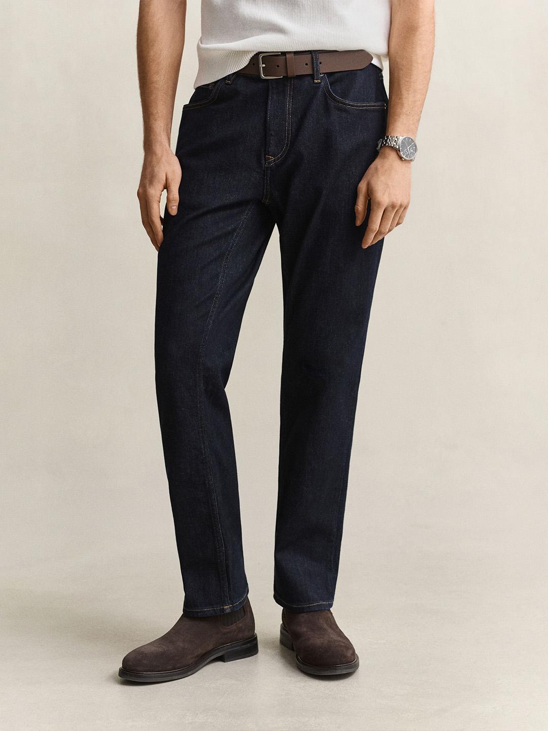 Gant Men Dark Navy Solid Regular Fit Classic Jeans