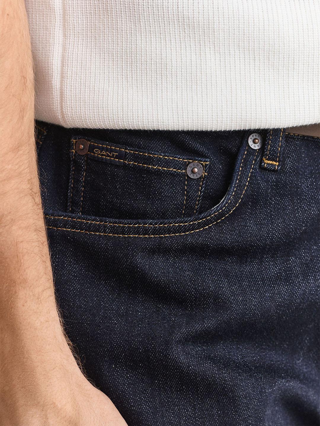 Gant Men Dark Navy Solid Regular Fit Classic Jeans