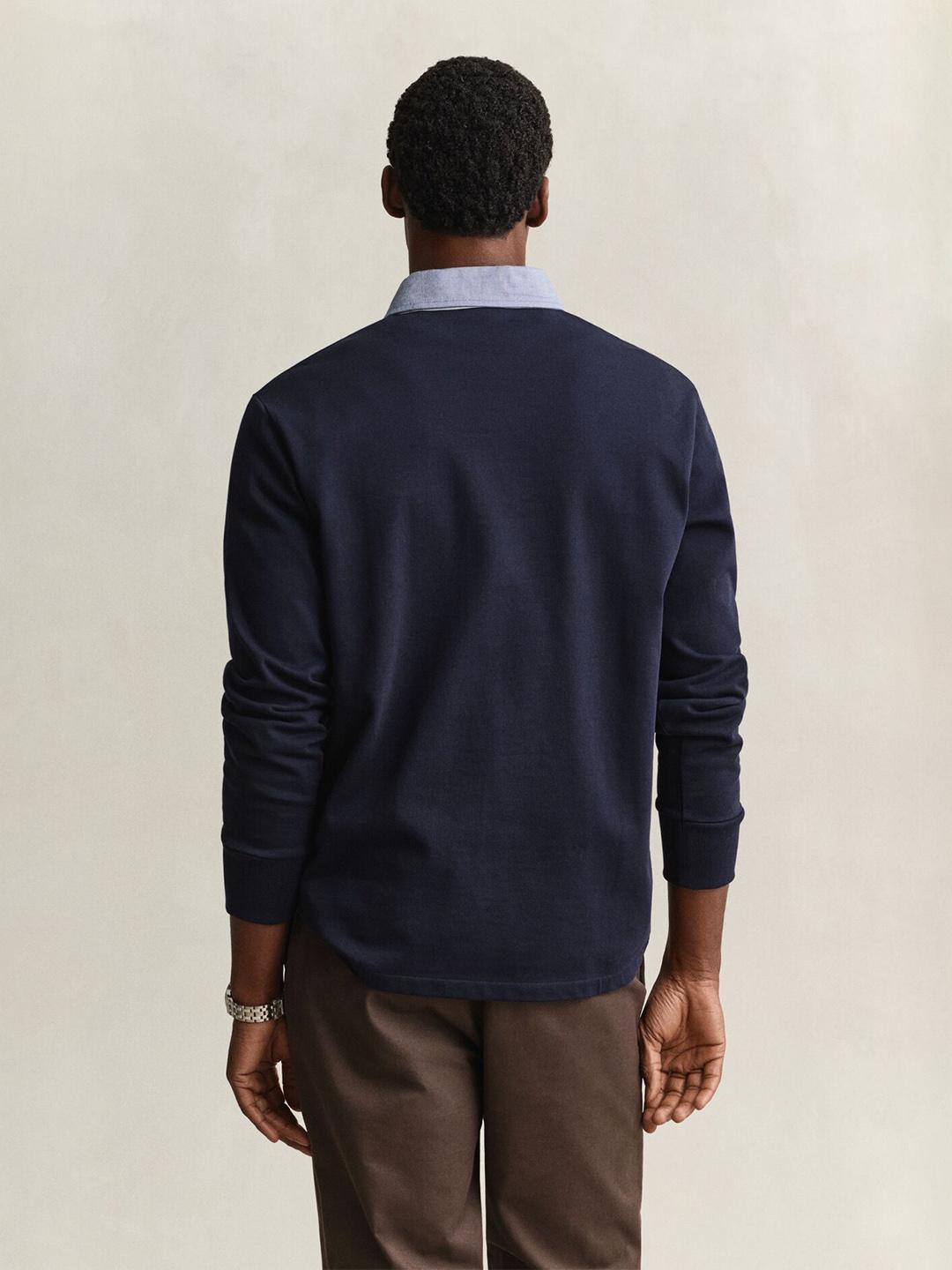 Gant Men Dark Navy Solid Regular Fit Organic Cotton Polo T-Shirt