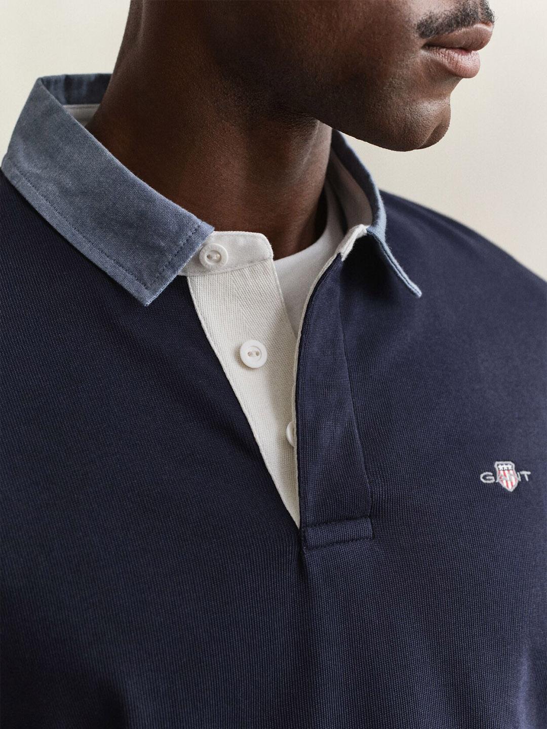 Gant Men Dark Navy Solid Regular Fit Organic Cotton Polo T-Shirt