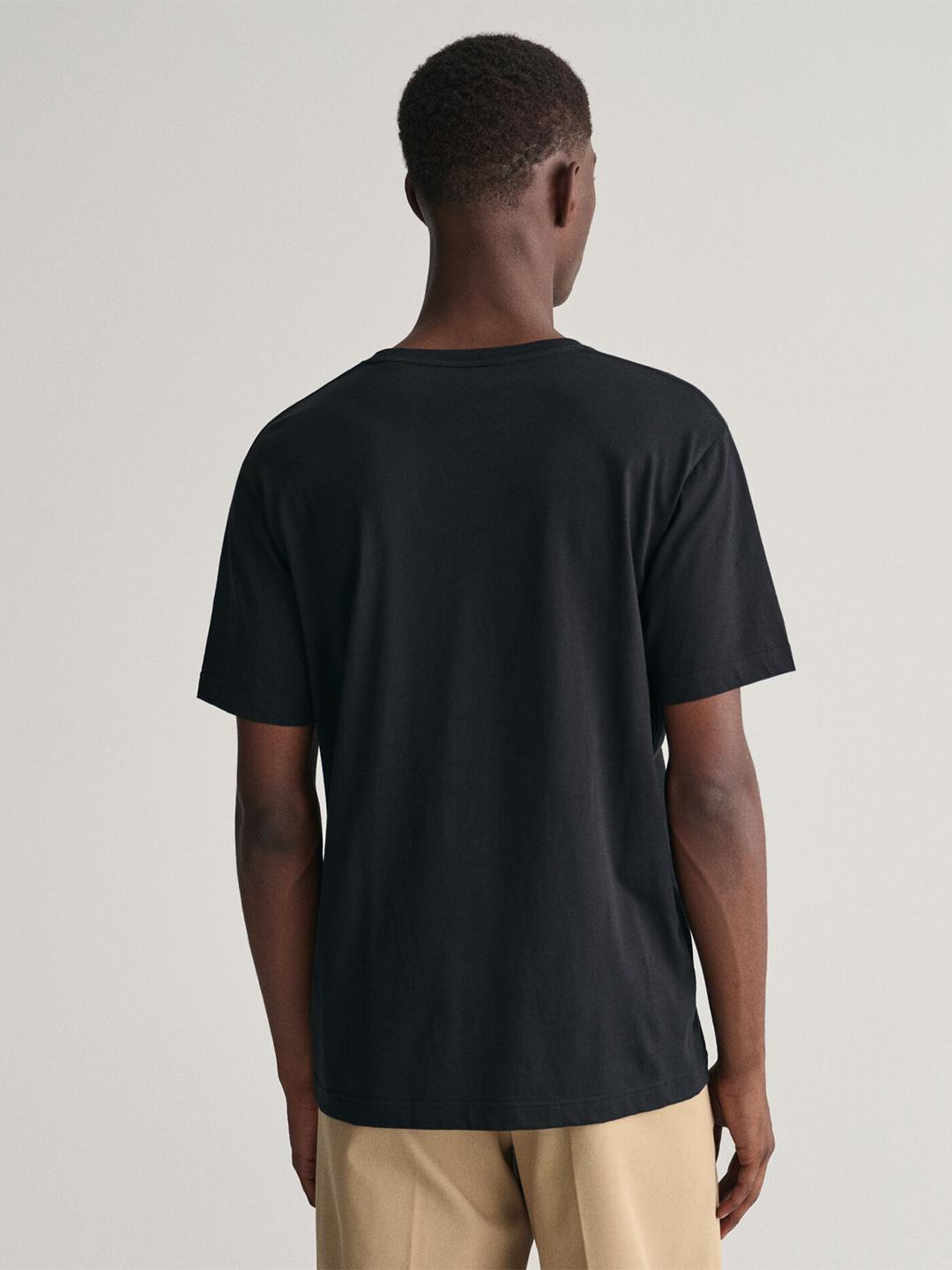 Gant Men Black Solid Regular Fit Cotton T-Shirt