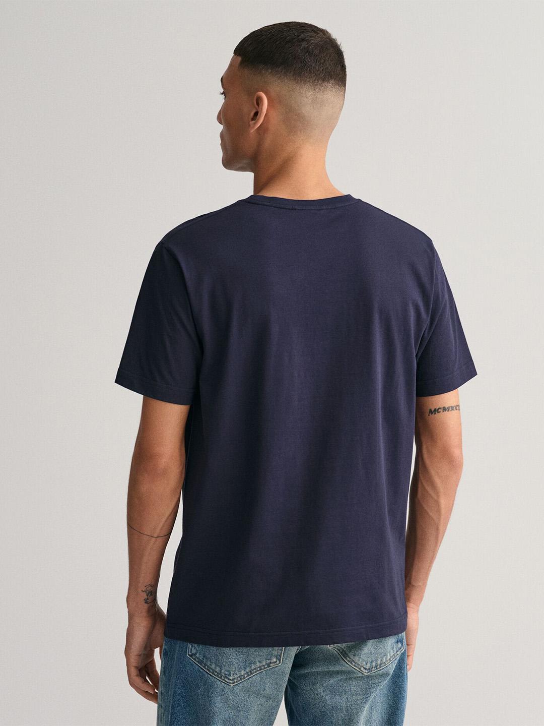 Gant Men Dark Navy Solid Regular Fit Cotton T-Shirt