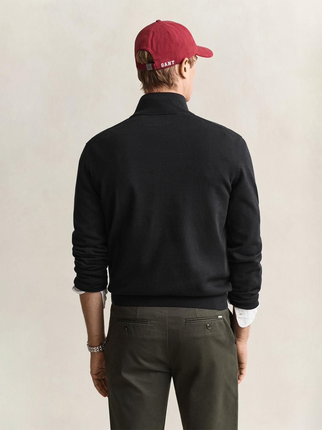 Gant Men Black Solid Regular Fit Cotton Sweater