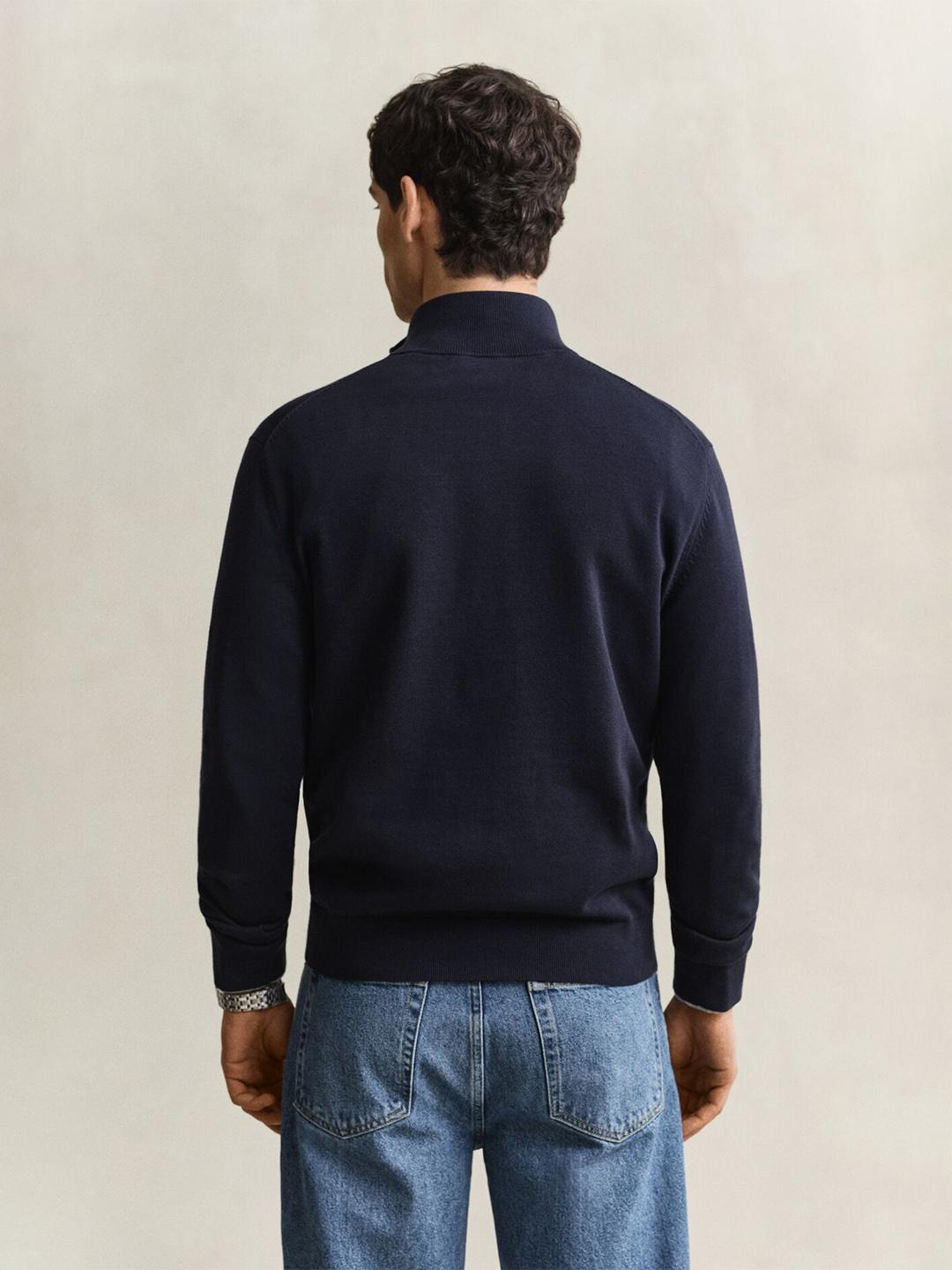 Gant Men Dark Navy Solid Regular Fit Cotton Sweater