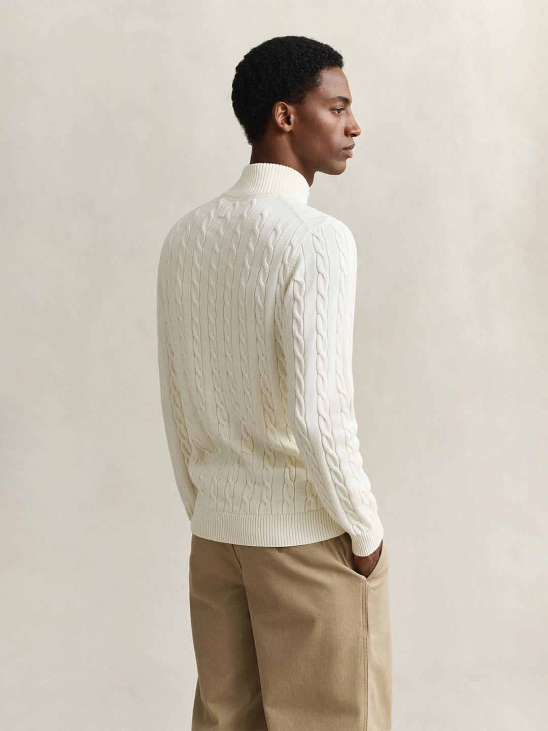 Gant Men Cream Cable Knit Regular Fit Organic Cotton Sweater