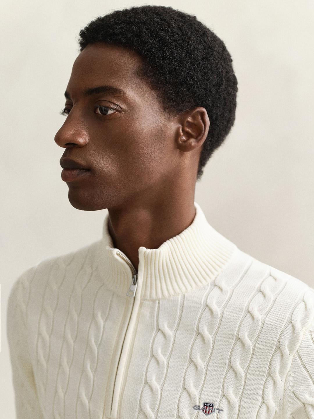 Gant Men Cream Cable Knit Regular Fit Organic Cotton Sweater