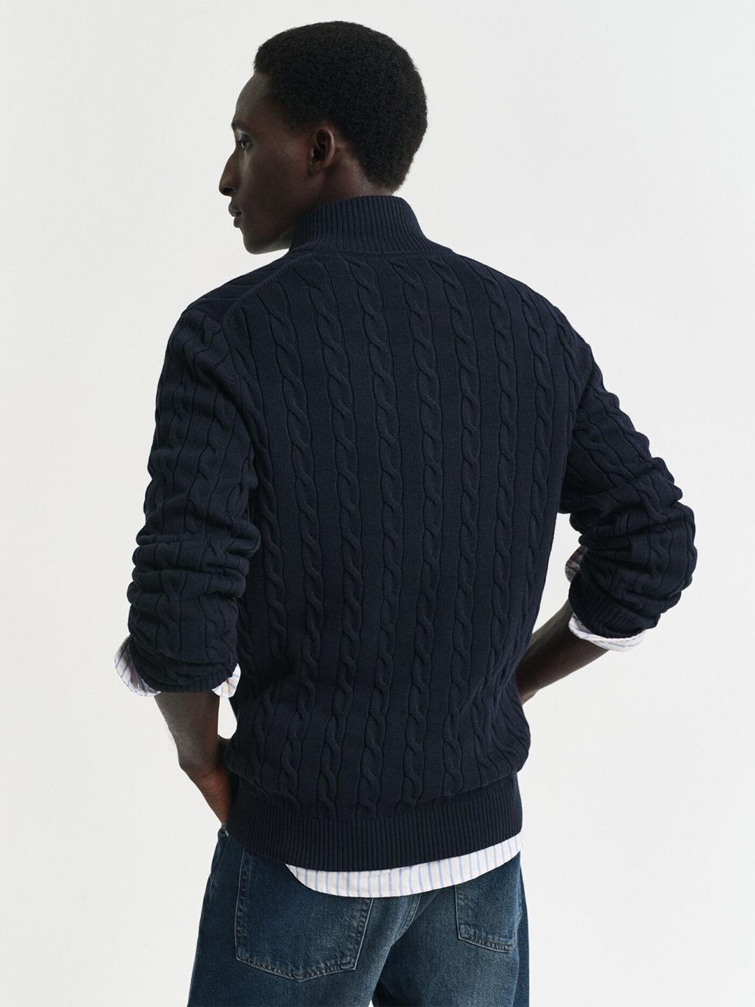 Gant Men Dark Navy Cable Knit Regular Fit Organic Cotton Sweater