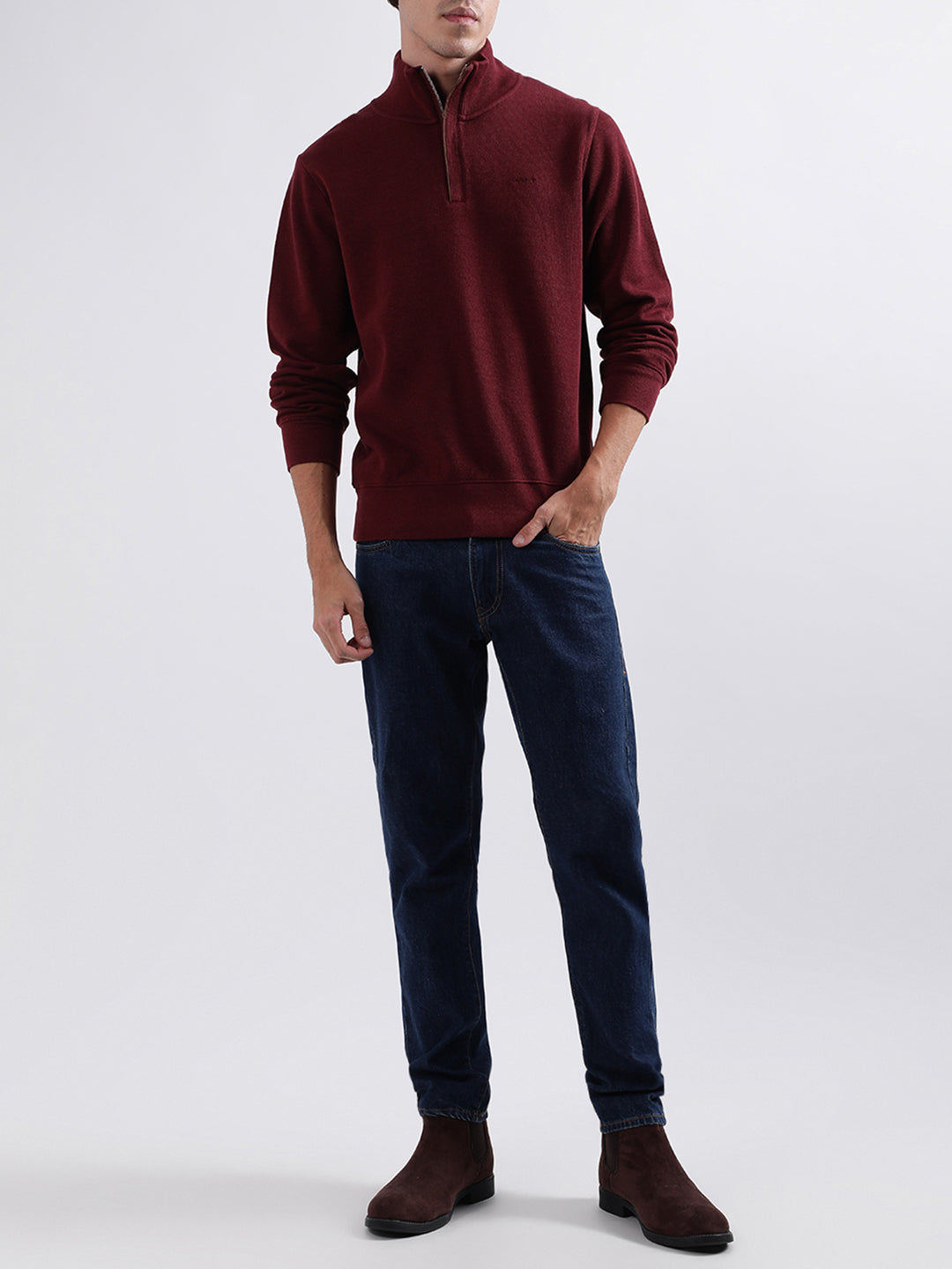 Gant Men Red Solid High Neck Sweatshirt