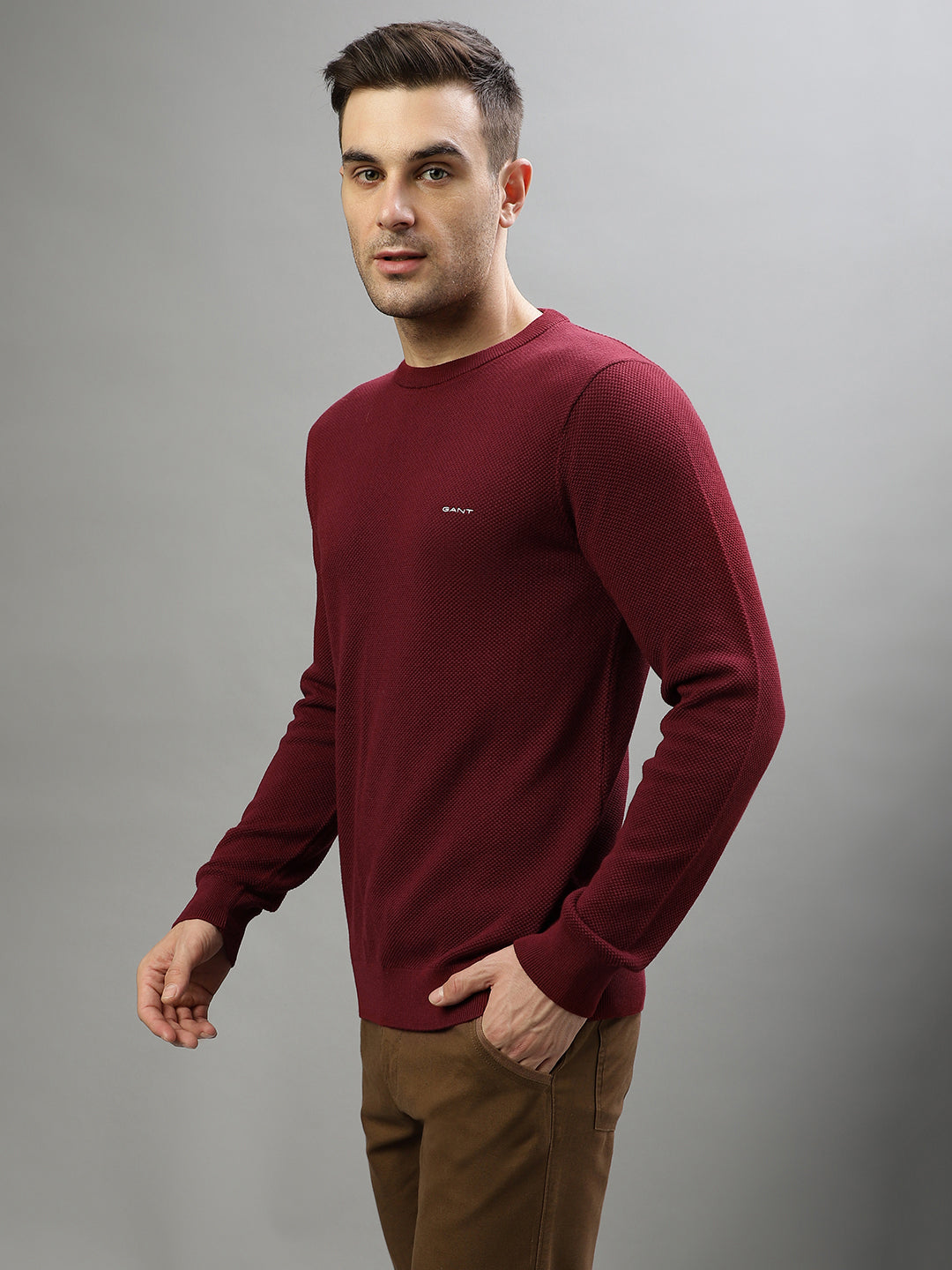 Gant Men Solid Round Neck Full Sleeves Sweater