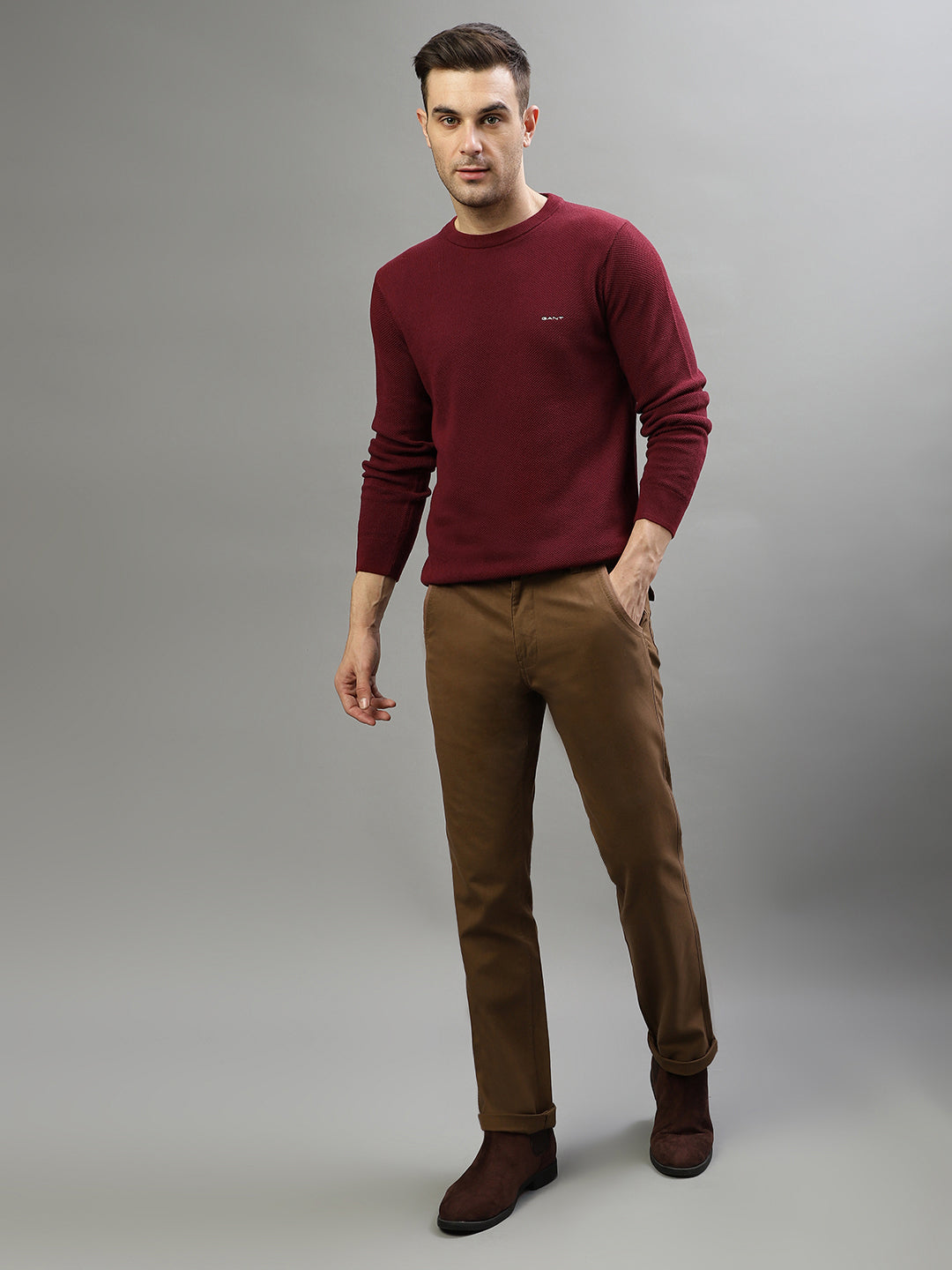 Gant Men Solid Round Neck Full Sleeves Sweater