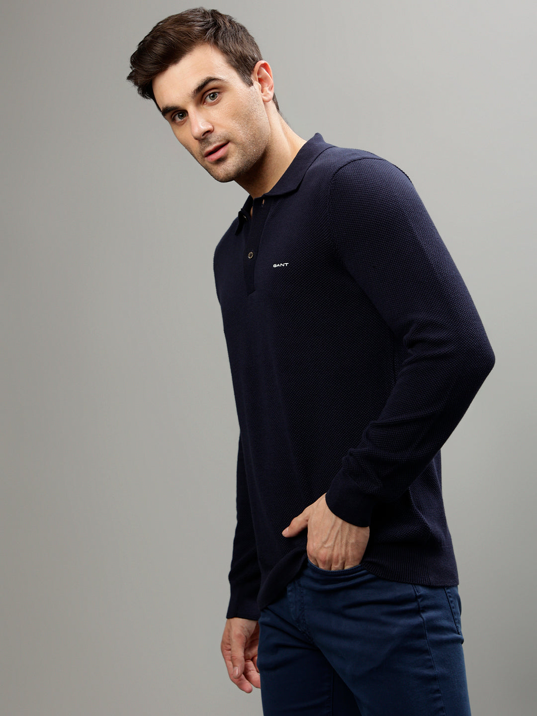 Gant Men Solid Polo Neck Full Sleeves Sweater