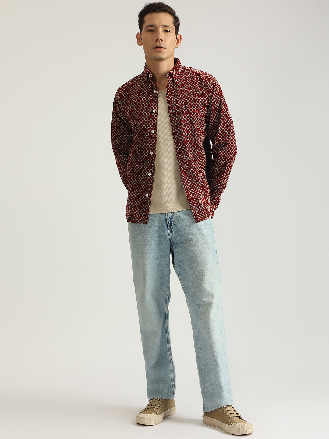 Gant Men Red Printed Button-down Collar Full Sleeves Shirt