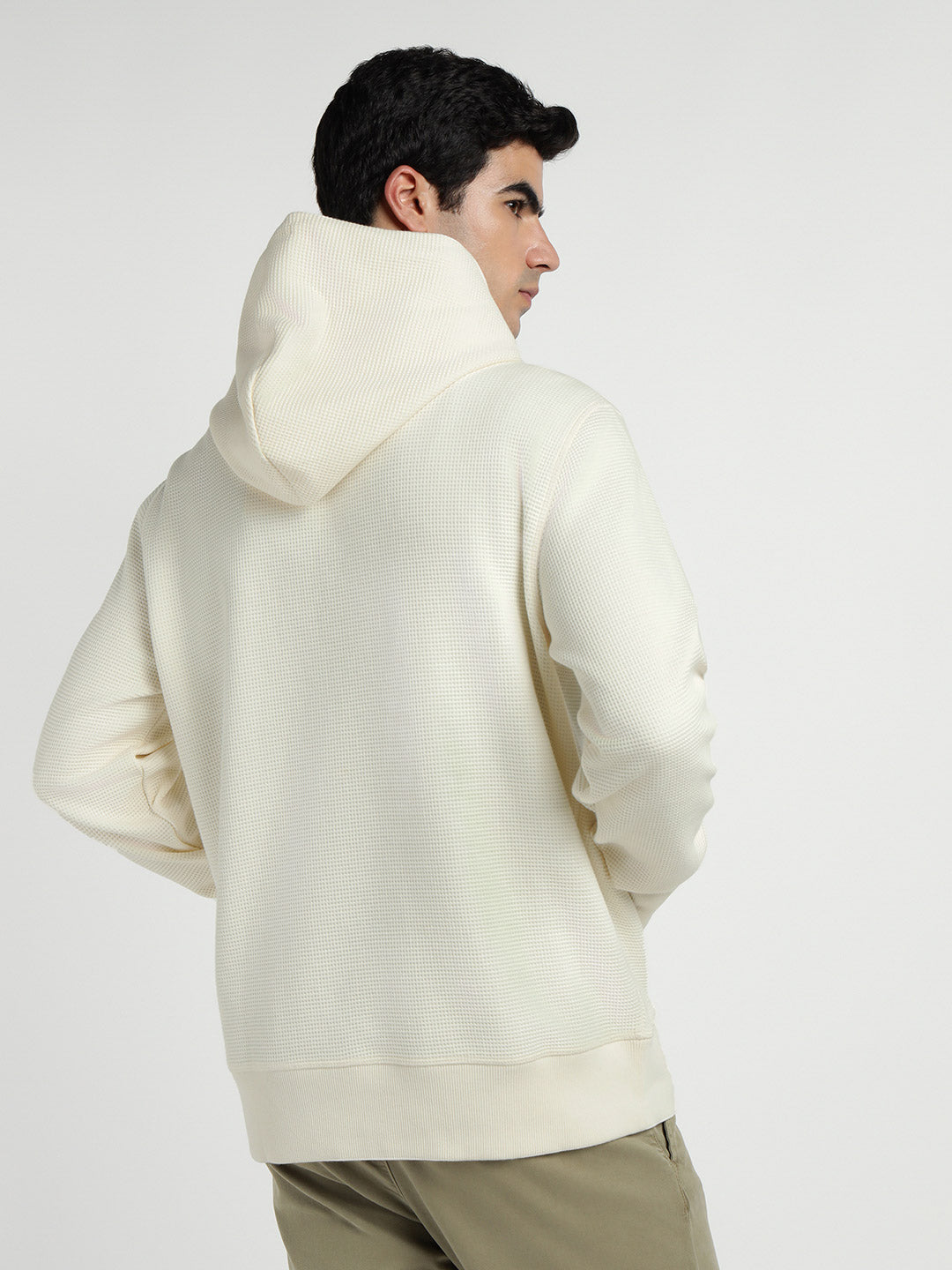 Gant Men Cream Solid Hooded Full Sleeves Pullover Style Sweatshirt