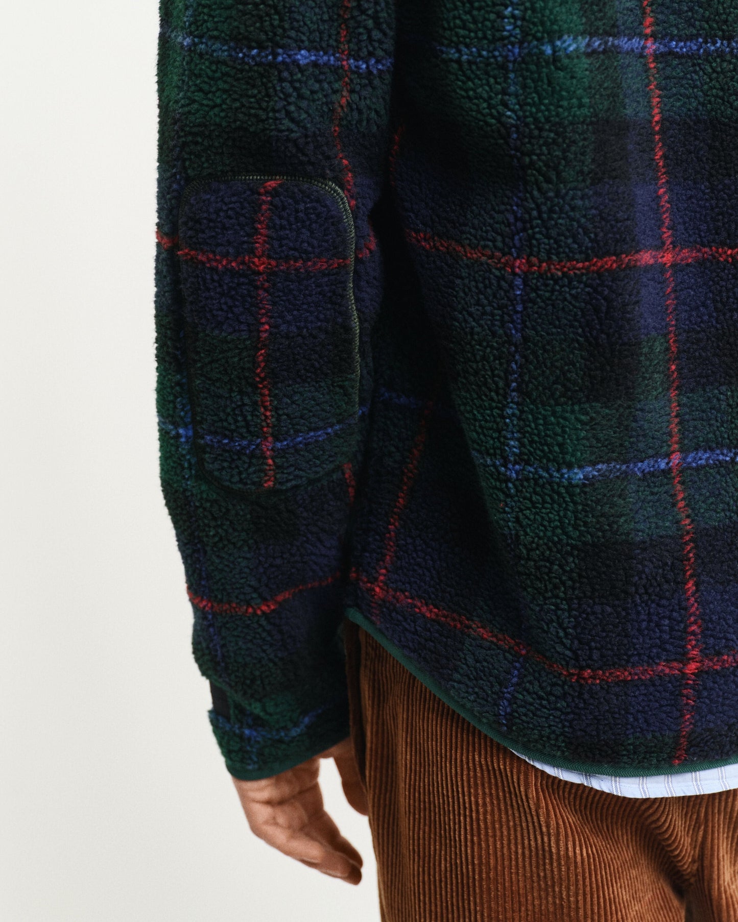 Gant Men Green Checked Stand Collar Full Sleeves Fleece Jacket