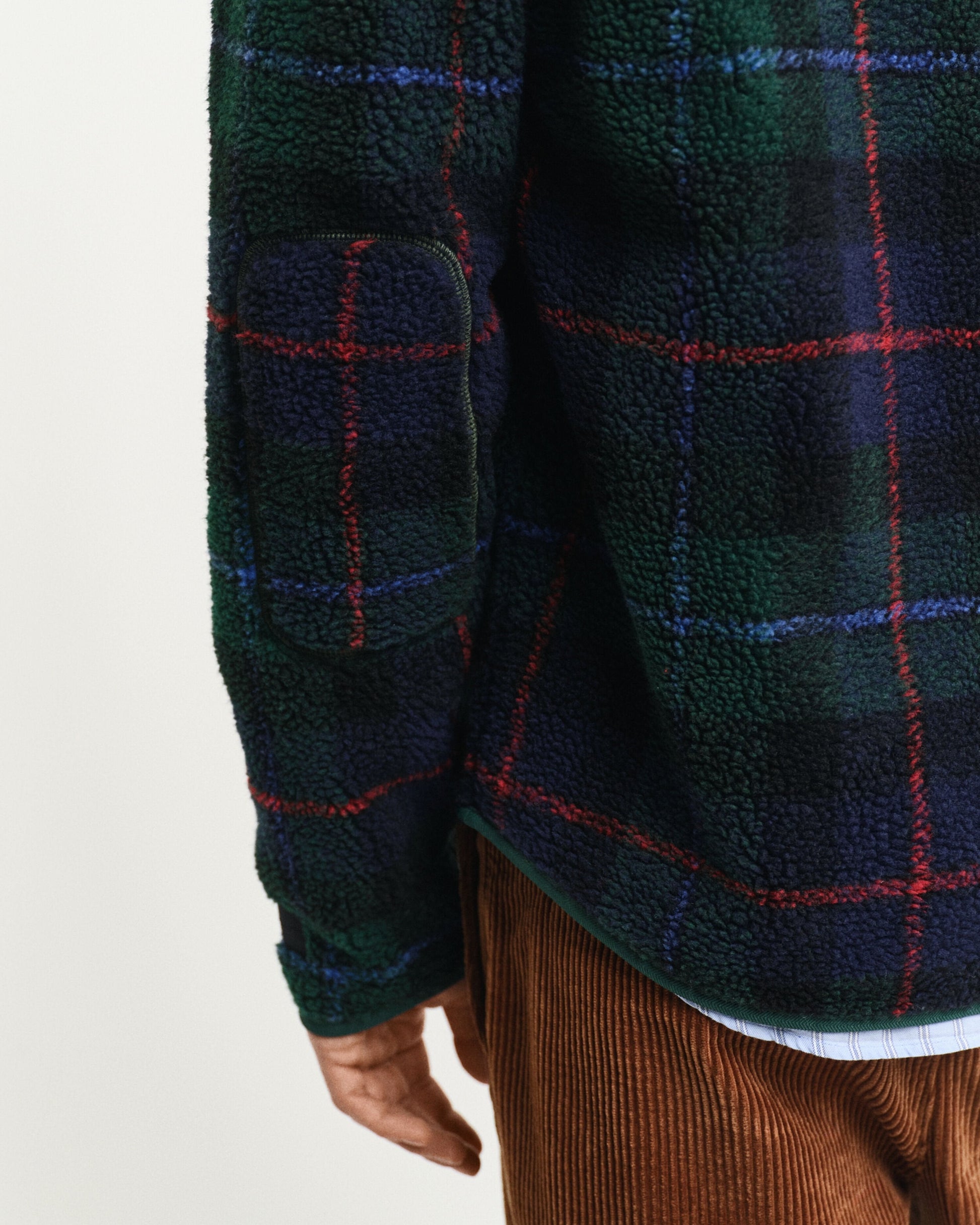 Gant Men Green Checked Stand Collar Full Sleeves Fleece Jacket