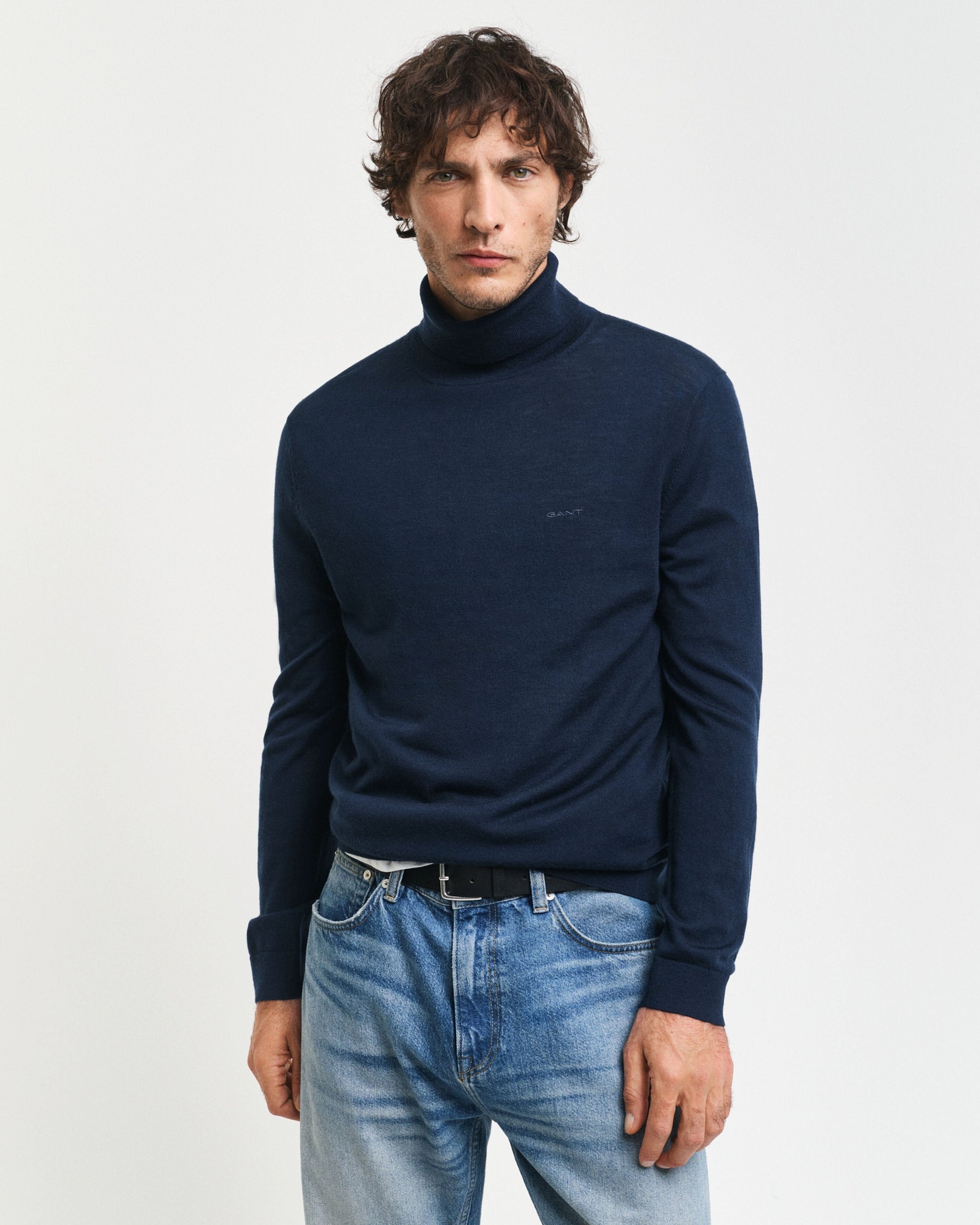 Shop Gant Men Blue Solid Turtle Neck Full Sleeves Pullover Style