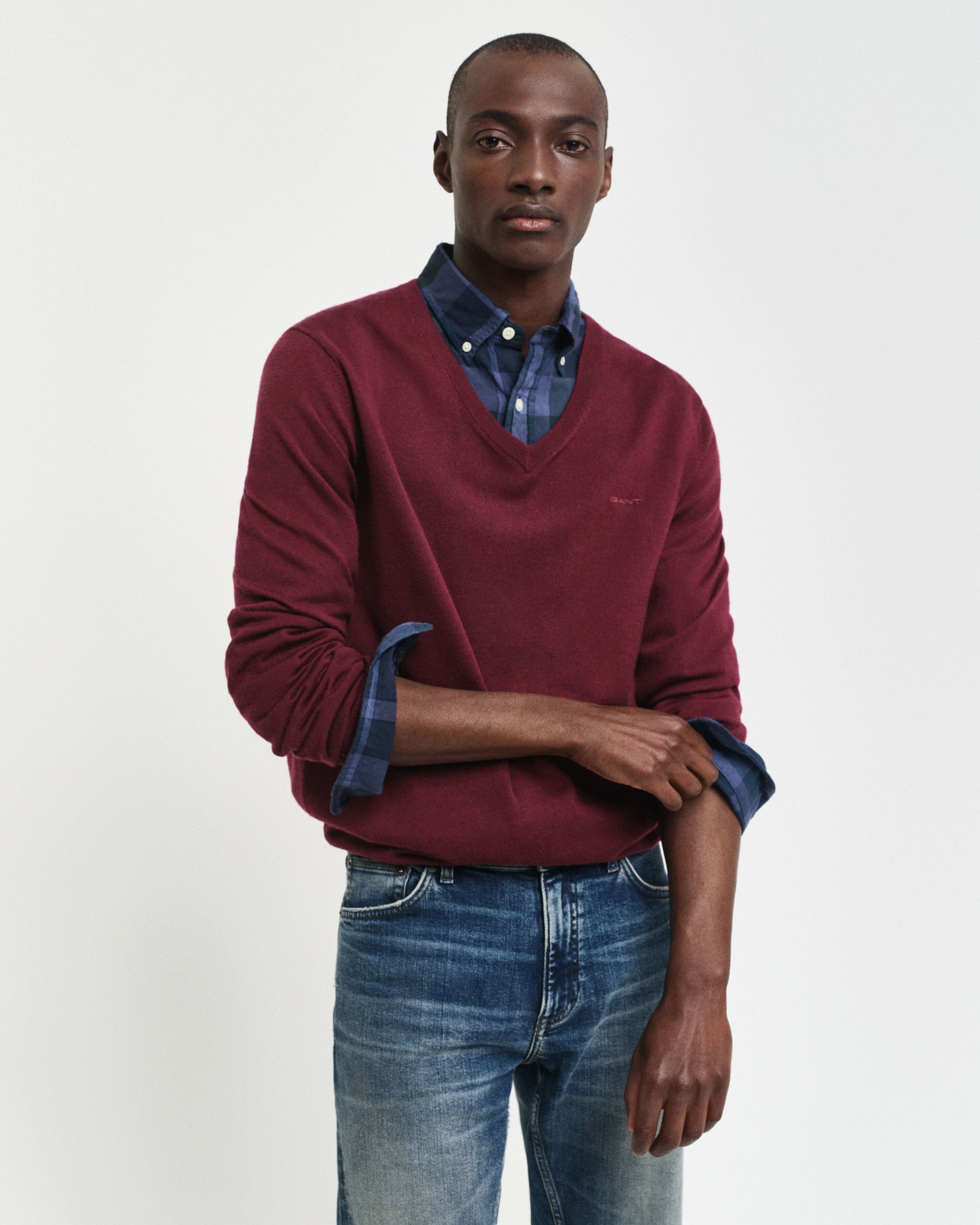 solid sweater polo shirt and v neck sweater