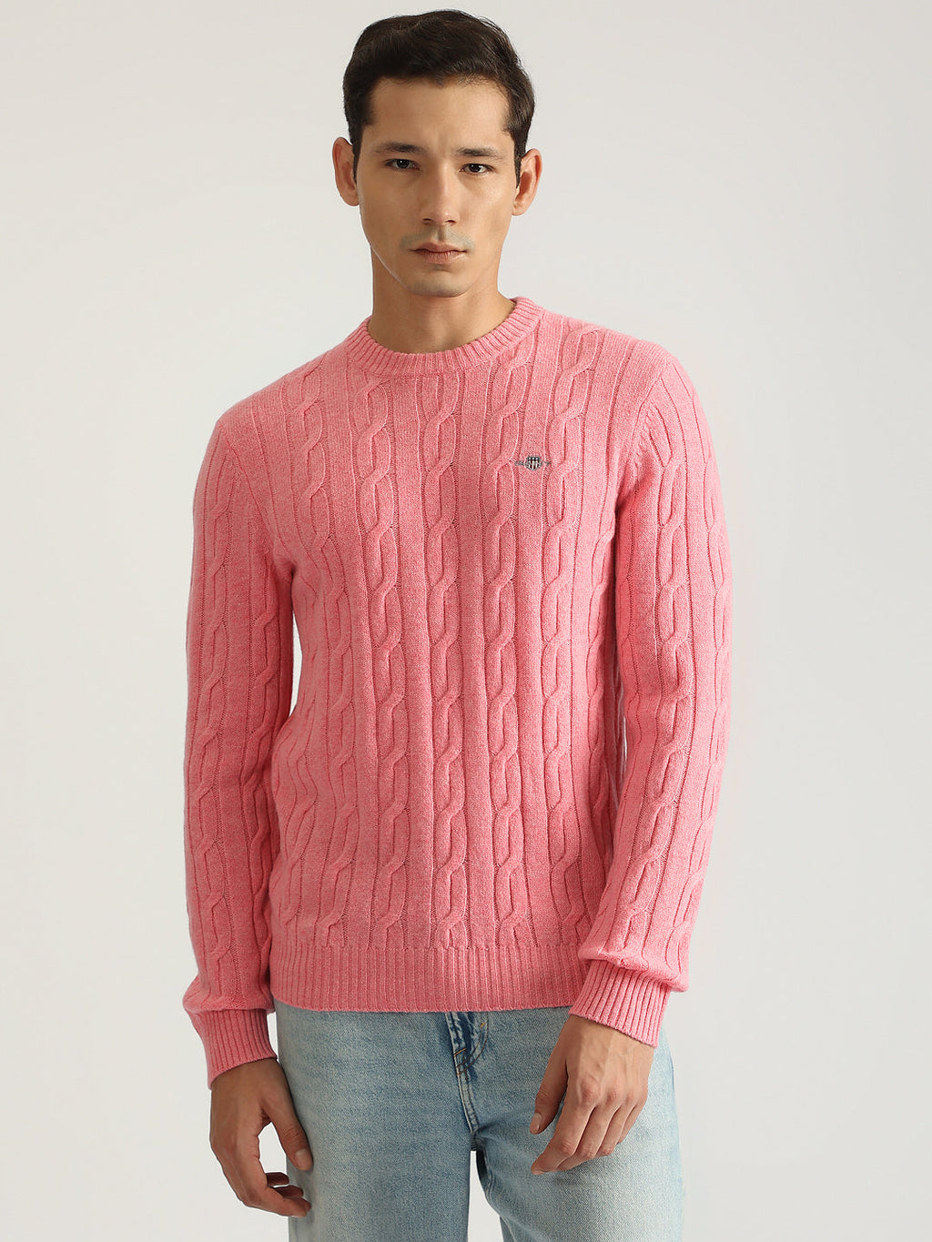 Shop Gant Men Pink Solid Round Neck Full Sleeves Pullover Style