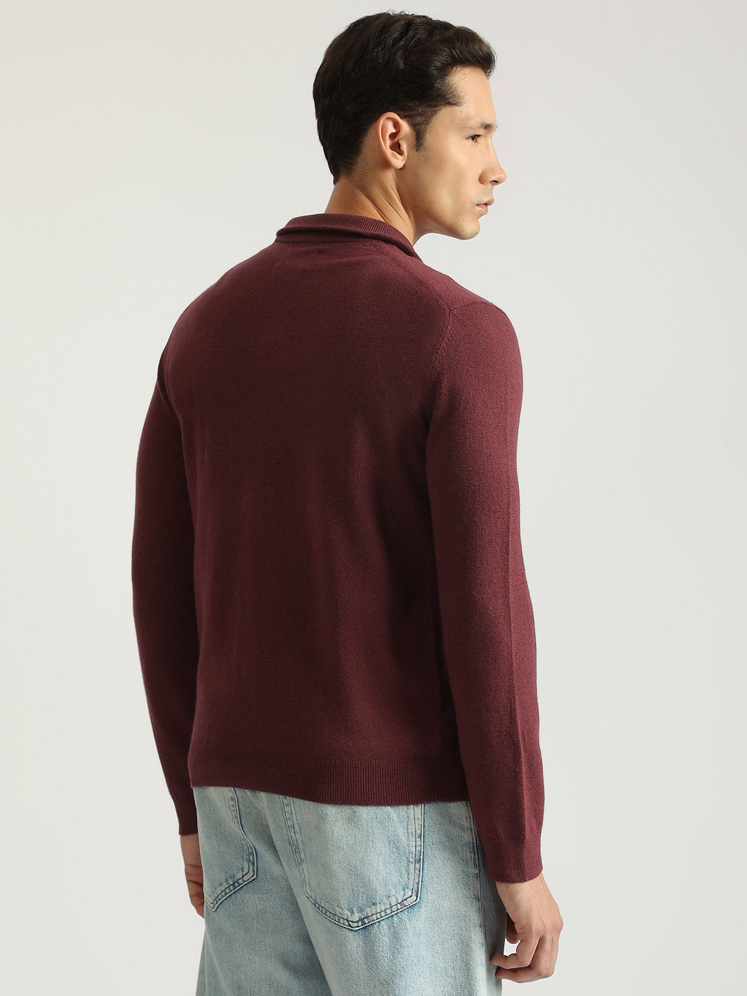 Shop Gant Men Wine Red Solid Collared Full Sleeves Cardigan Online