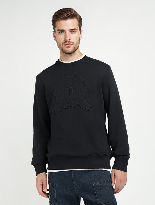 Gant Men Black Solid Crew Neck Sweatshirt