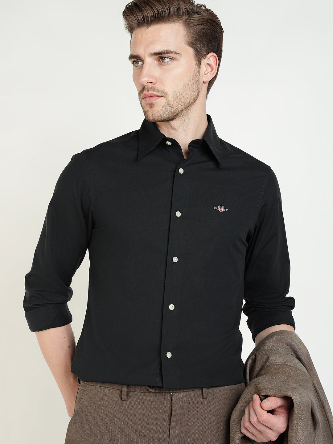 Gant Men Black Solid Collar Shirt