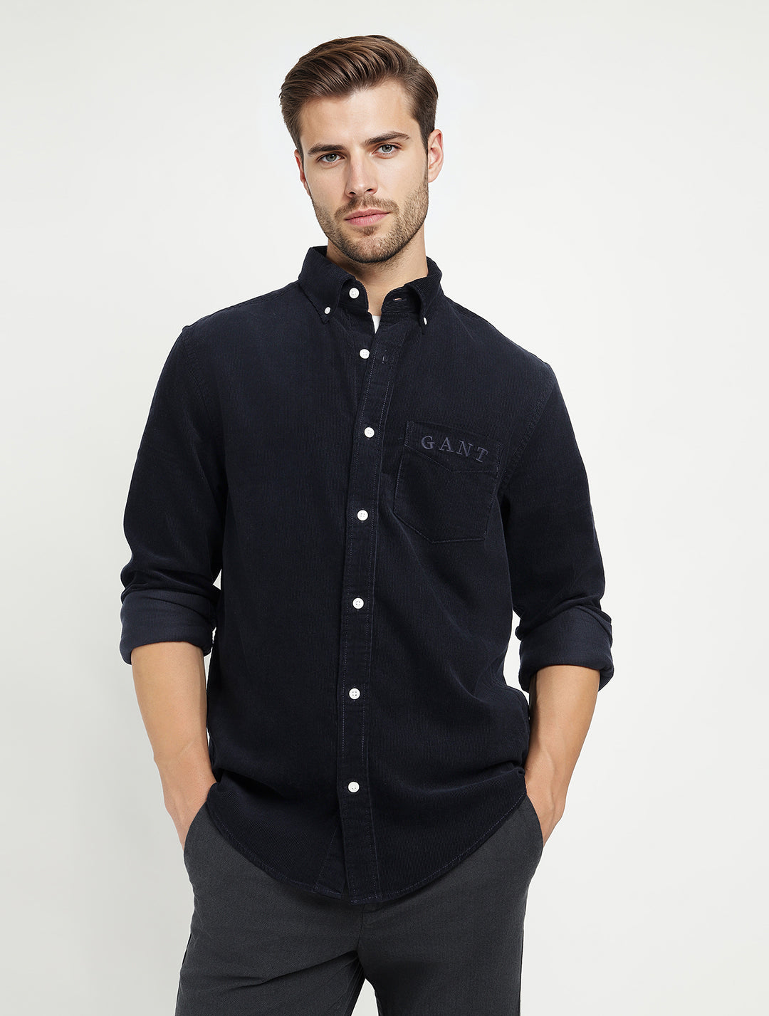 Gant Men Black Solid Collar Shirt