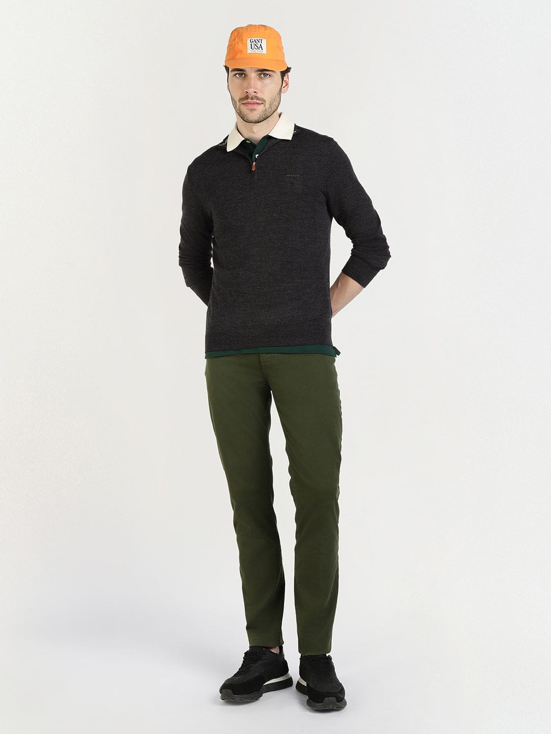 Gant Men Grey Solid Half Zip Sweater