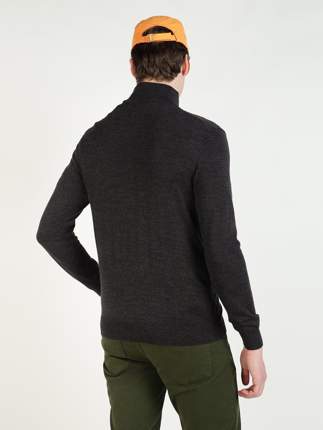 Gant Men Grey Solid Half Zip Sweater