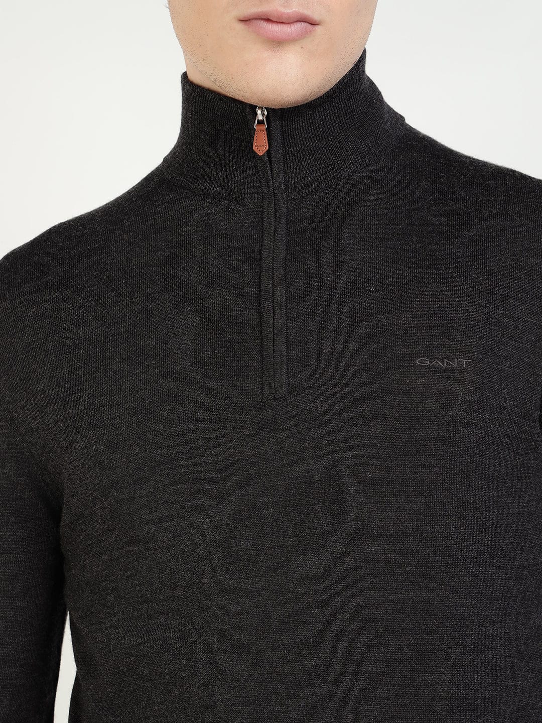 Gant Men Grey Solid Half Zip Sweater