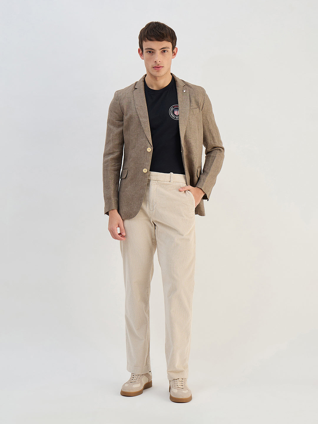Gant Men Beige Solid Pure Cotton Straight Trouser