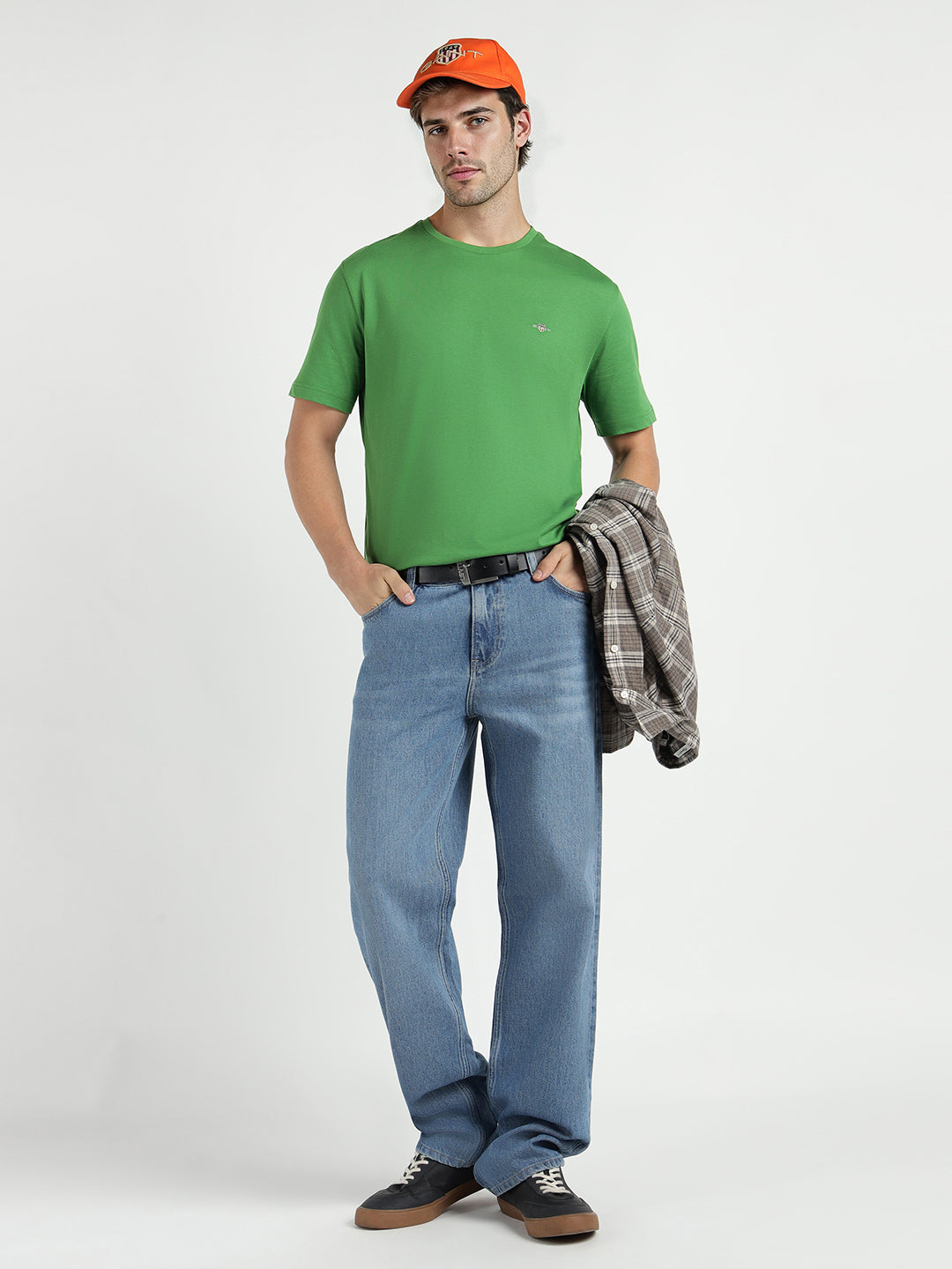 Gant Men Green Solid Crew Neck Tshirt