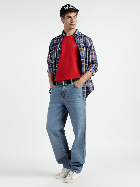 Gant Men Red Solid Crew Neck Tshirt