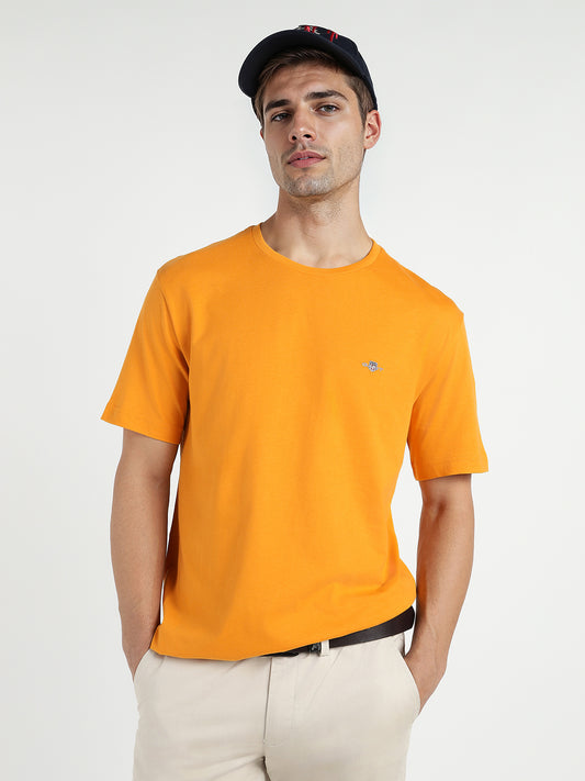 Gant Men Yollow Solid Crew Neck Tshirt