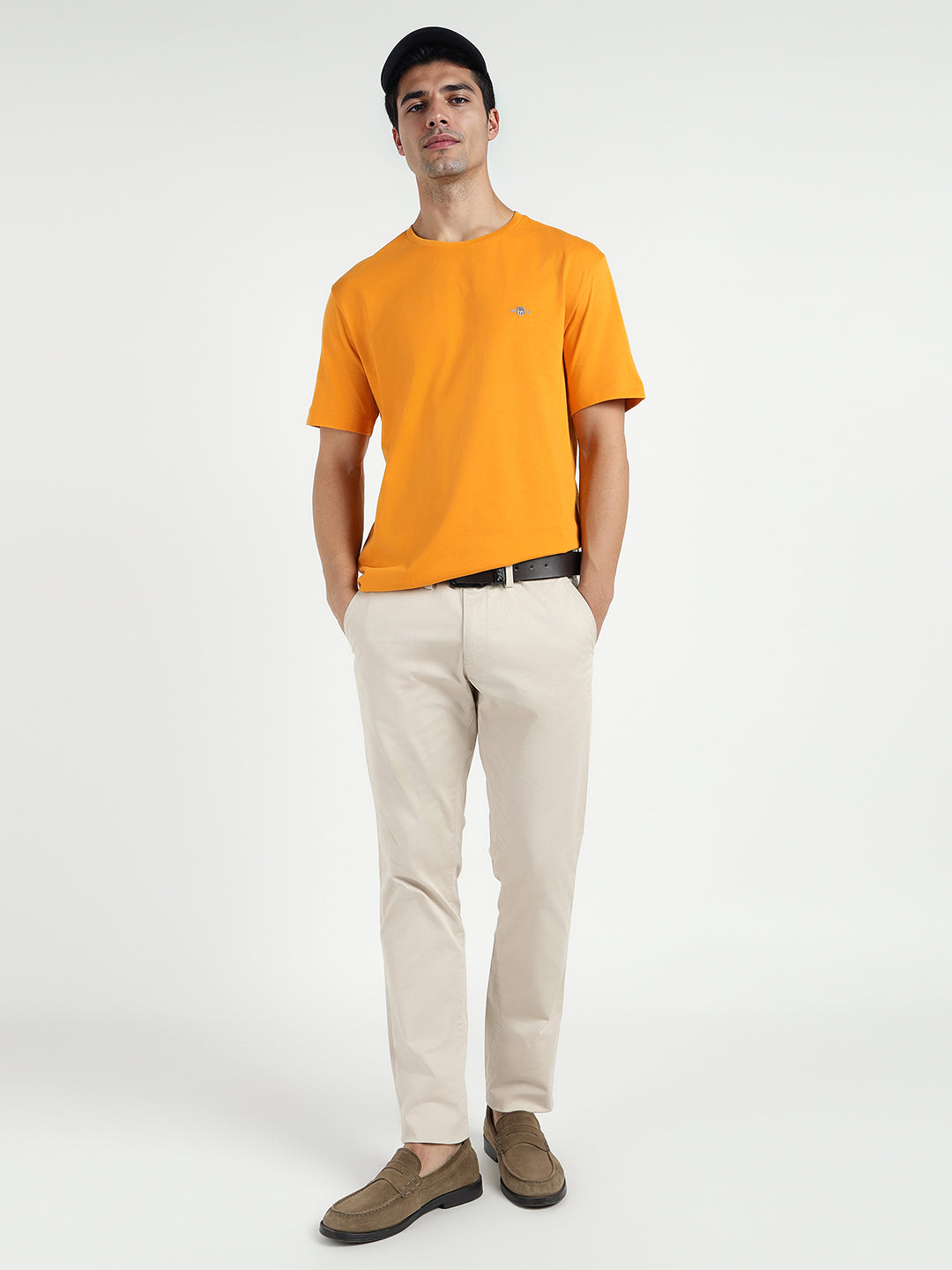 Gant Men Yollow Solid Crew Neck Tshirt