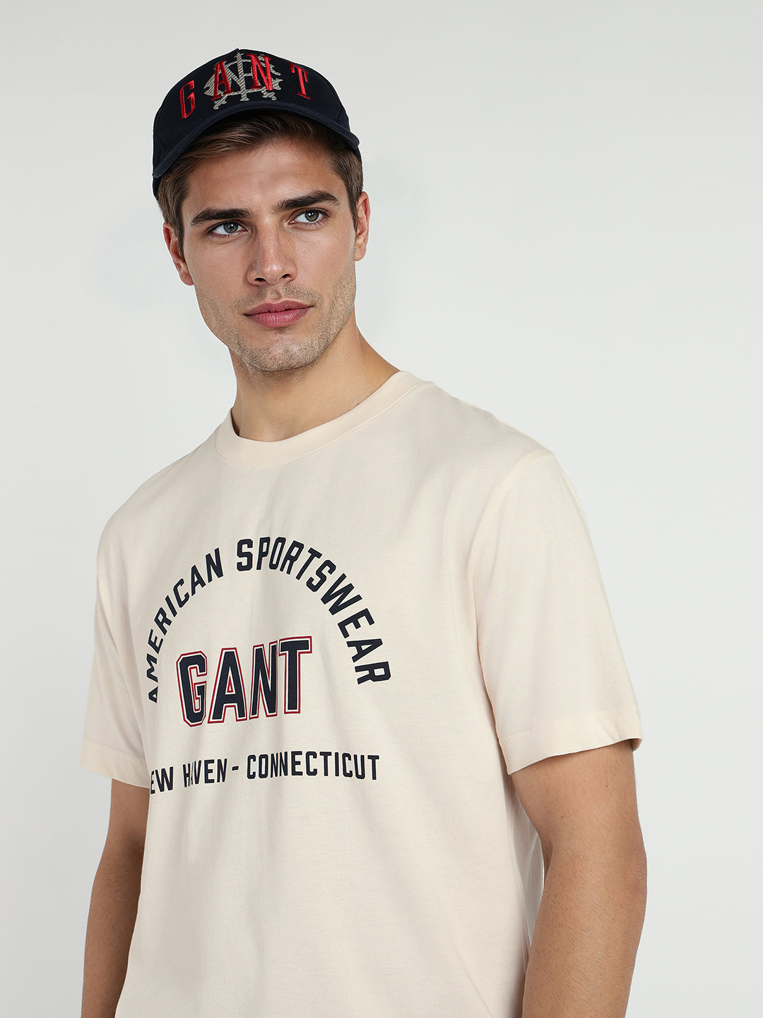 Gant Men Cream Printed Crew Neck Tshirt