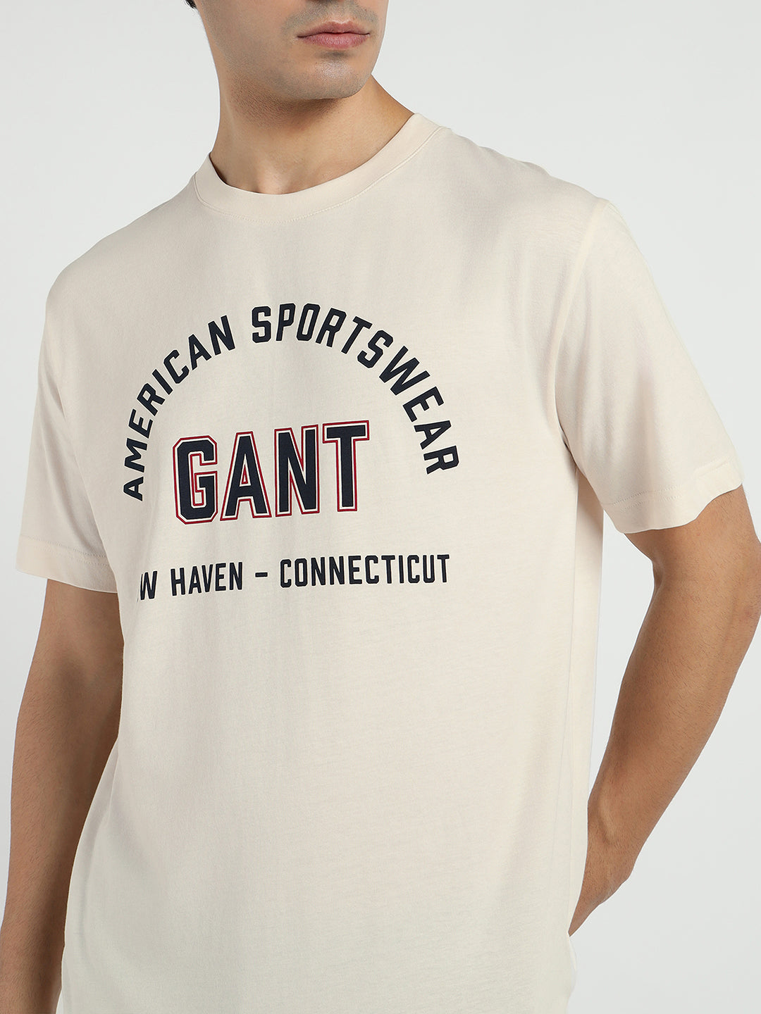 Gant Men Cream Printed Crew Neck Tshirt