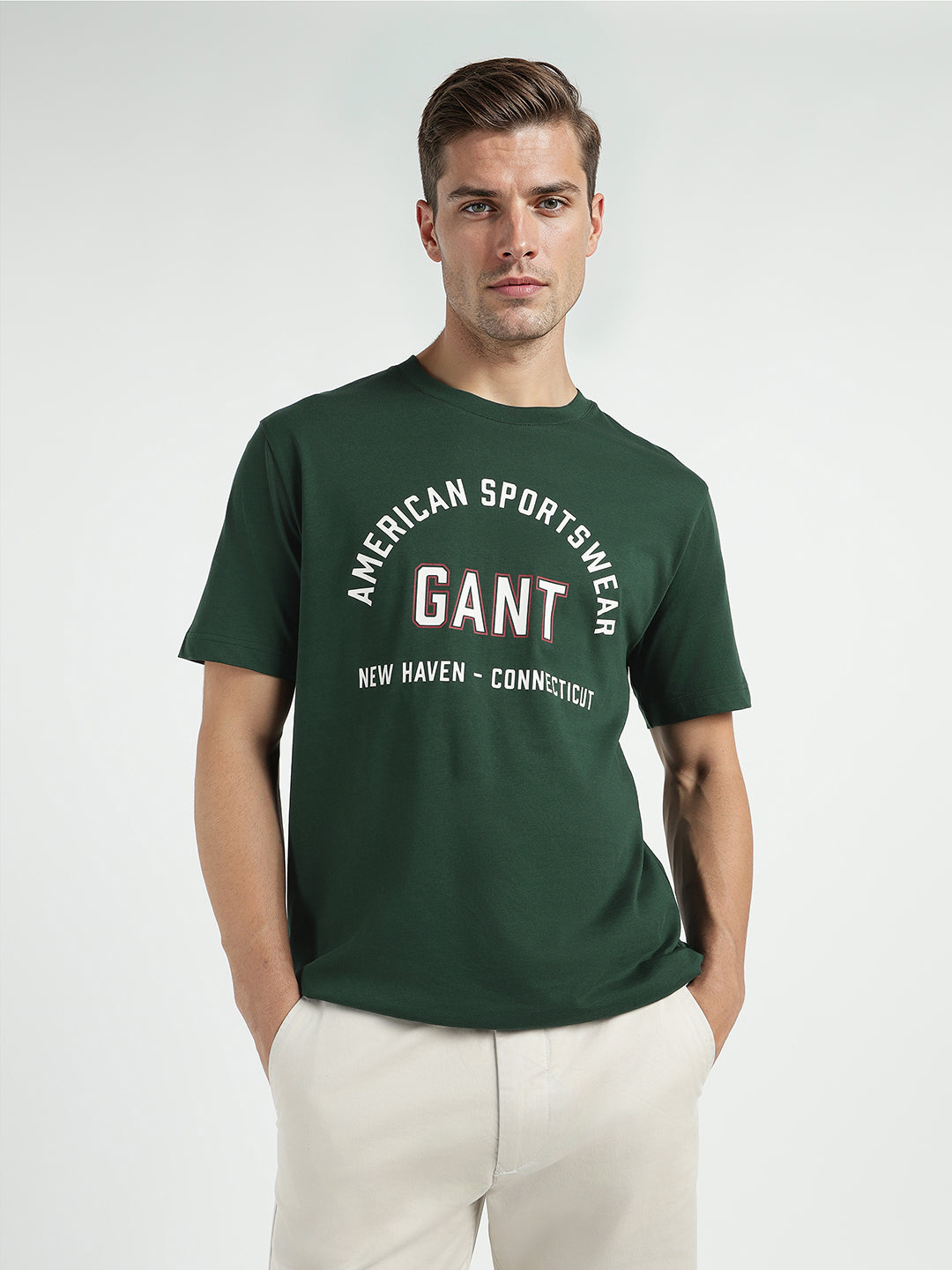 Gant Men Green Printed Crew Neck Tshirt