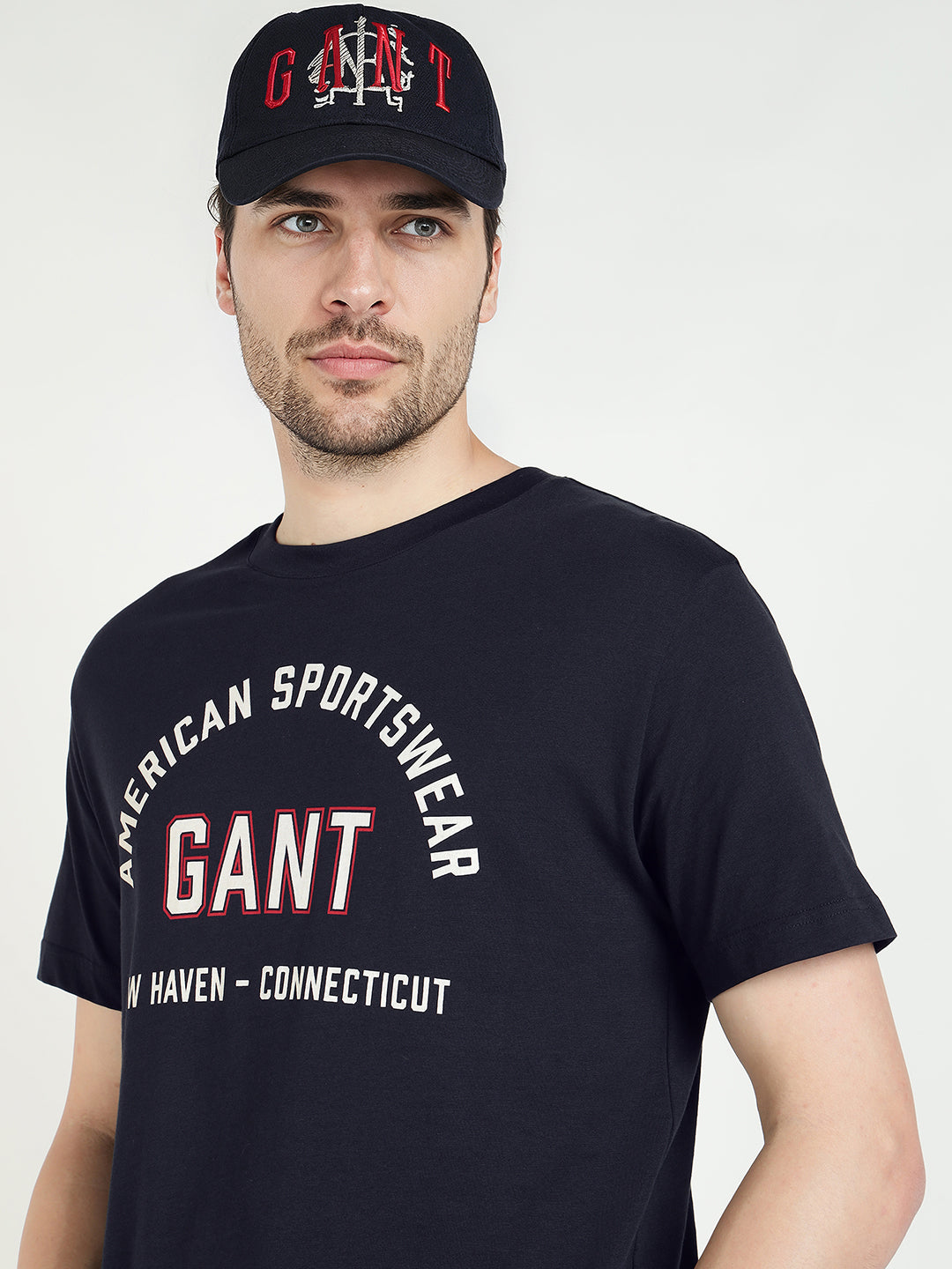 Gant Men Blue Printed Crew Neck Tshirt