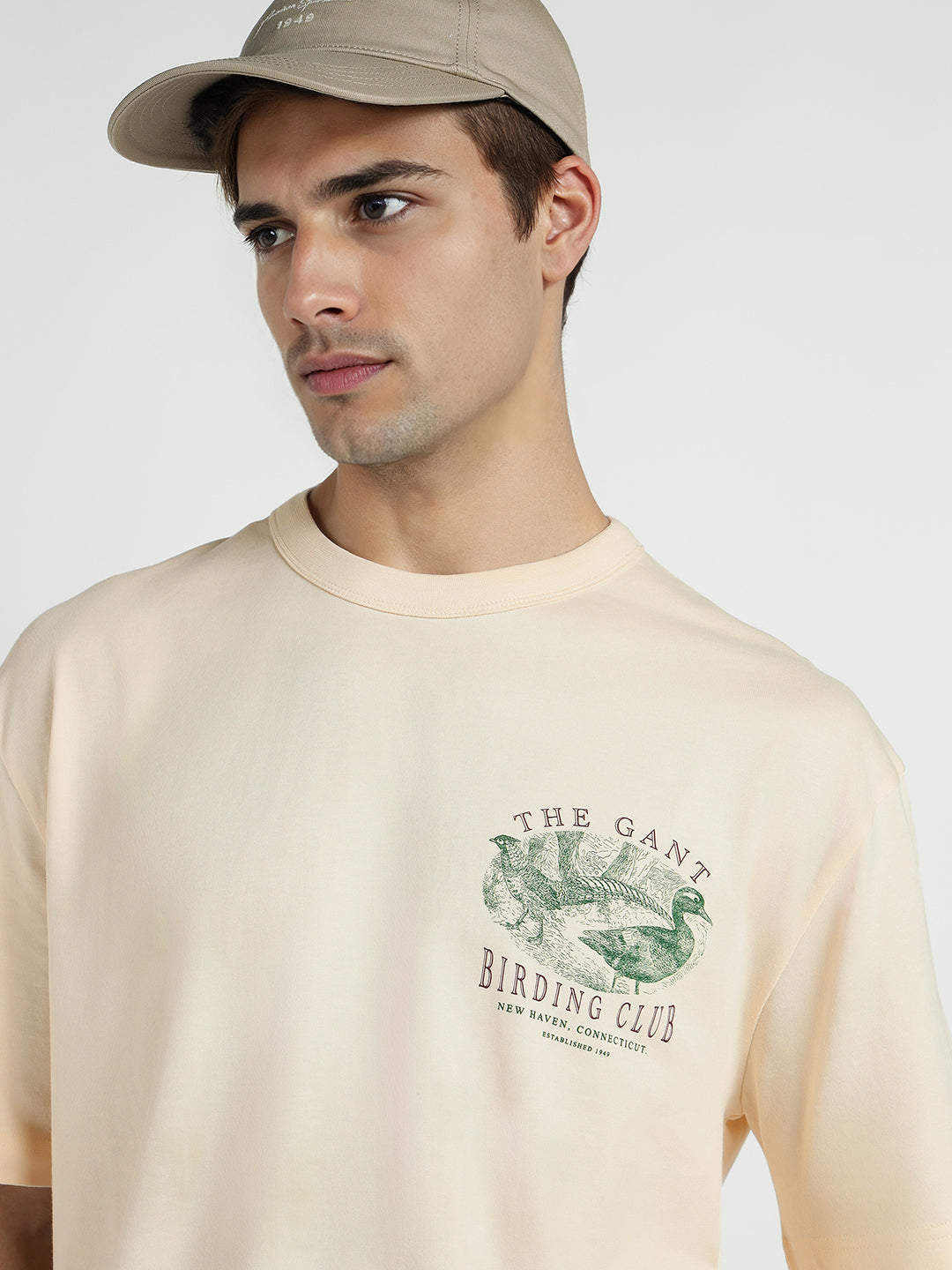 Gant Men White Printed Crew Neck Tshirt