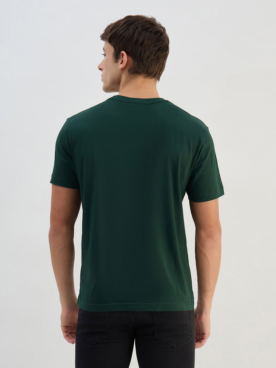 Gant Men Green Solid Pure Cotton Round Neck T Shirt