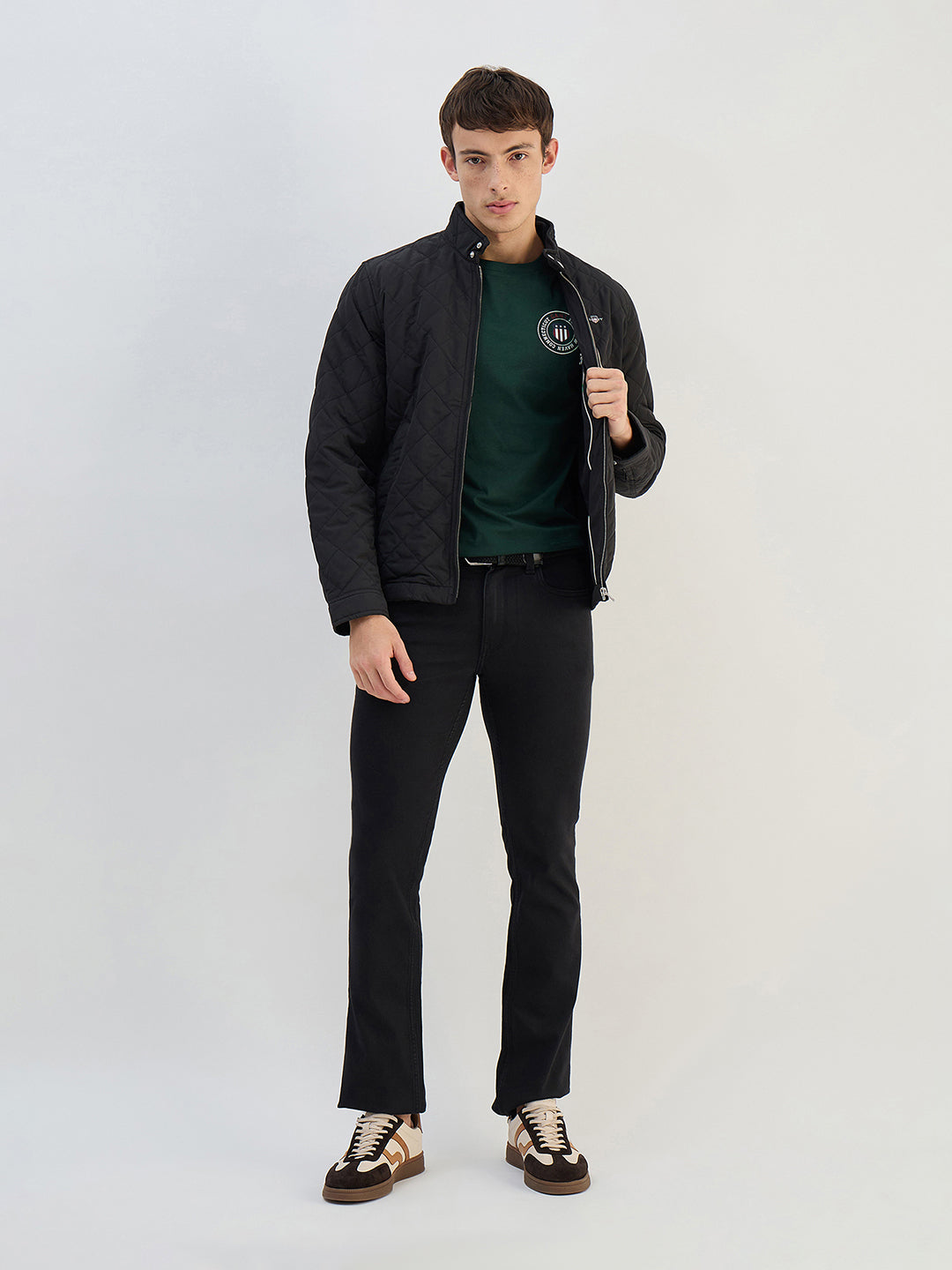 Gant Men Green Solid Pure Cotton Round Neck T Shirt