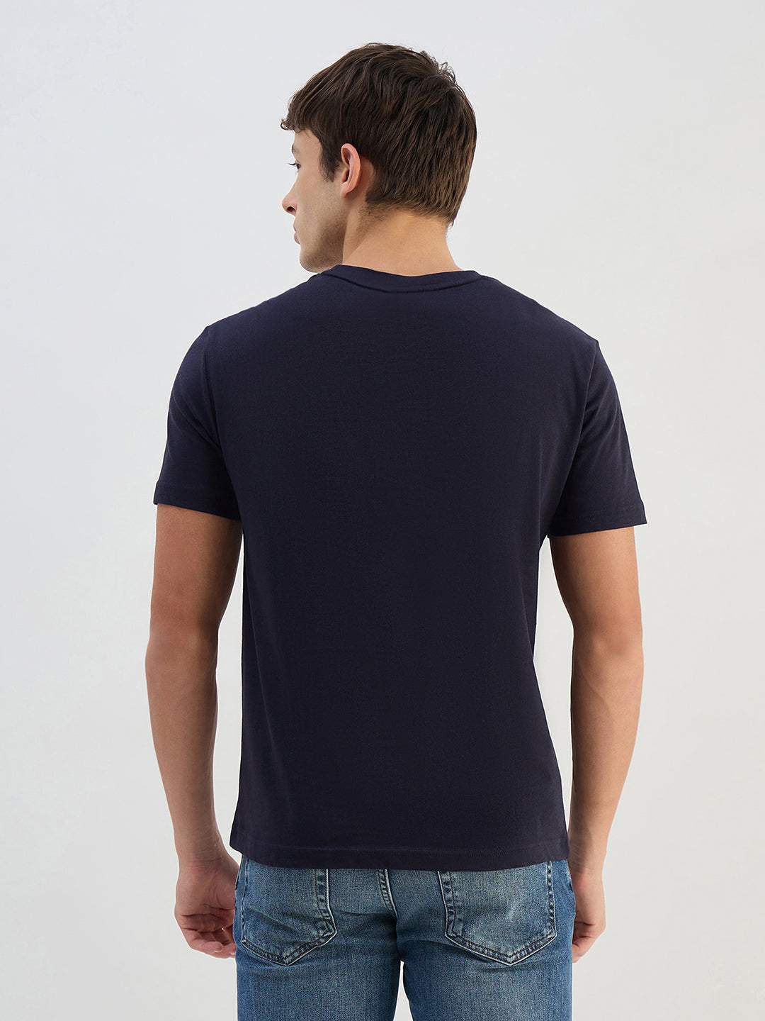 Gant Men Navy Blue Solid Pure Cotton Round Neck T Shirt
