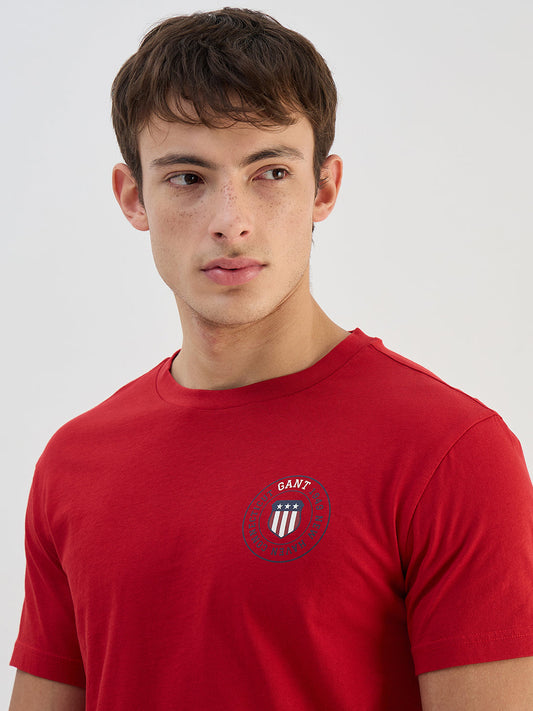Gant Men Red Solid Pure Cotton Round Neck T Shirt