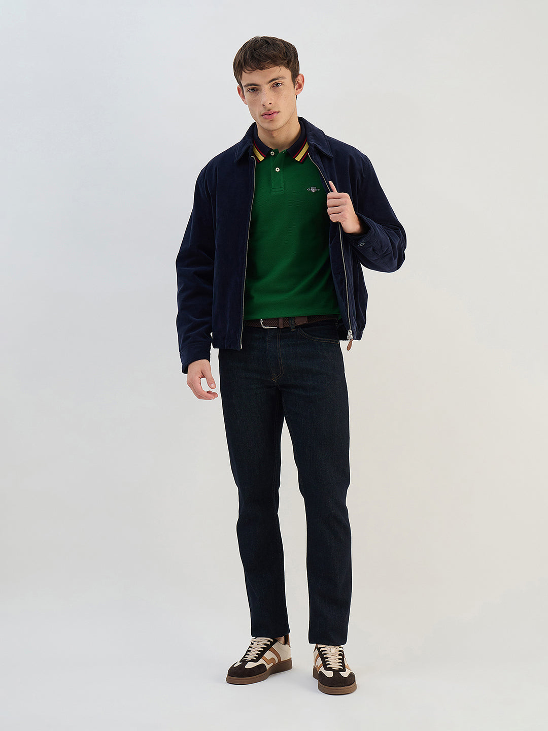 Gant Men Green Solid  Polo Collar T-Shirt