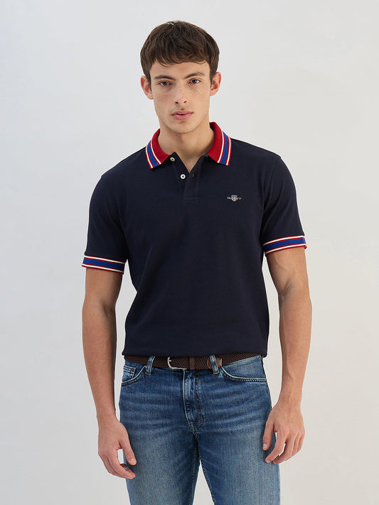 Gant Men Navy Blue Solid Polo Collar T-Shirt