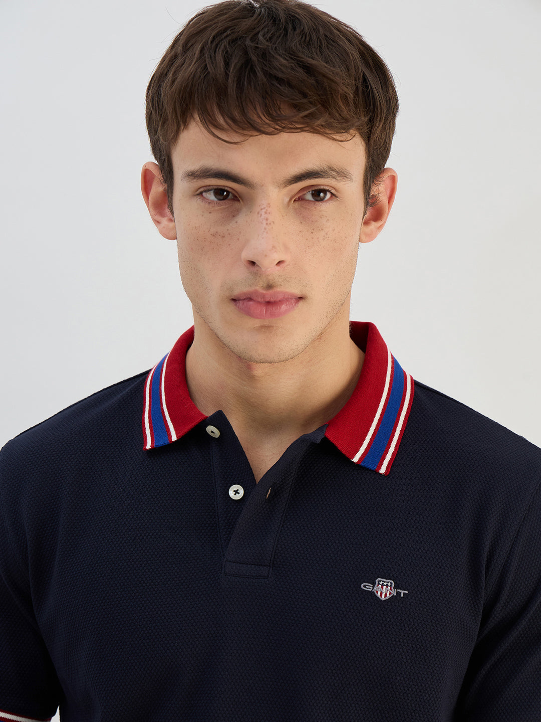 Gant Men Navy Blue Solid Polo Collar T-Shirt
