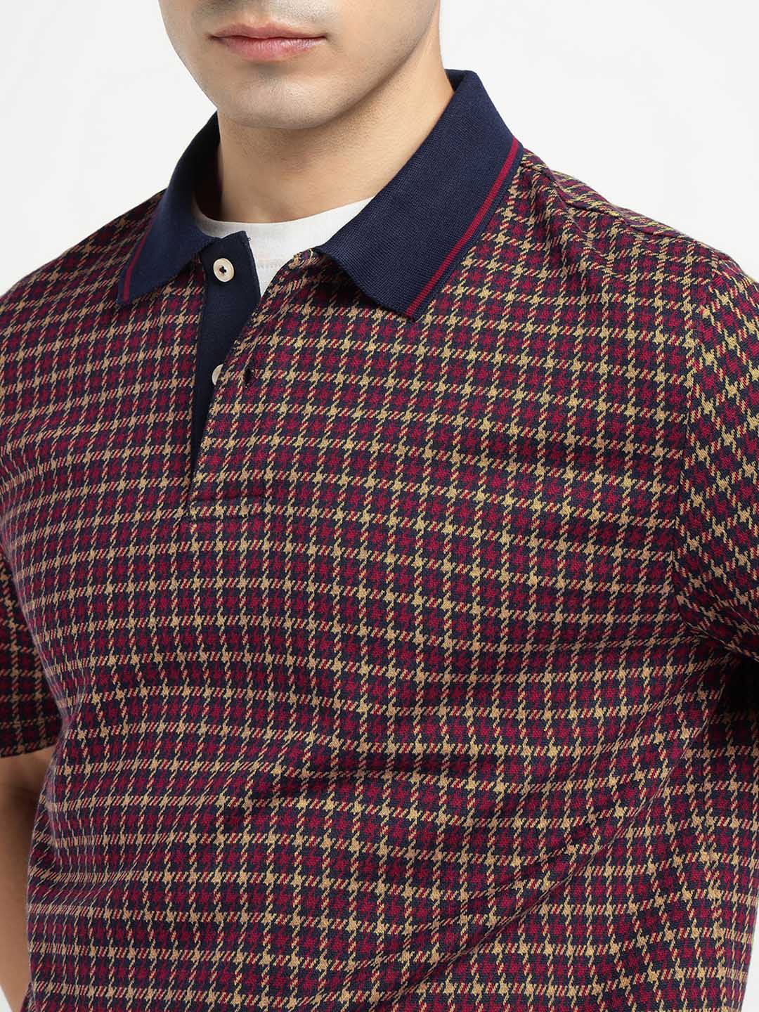 Gant Men Wine/Beige Solid Polo Tshirt