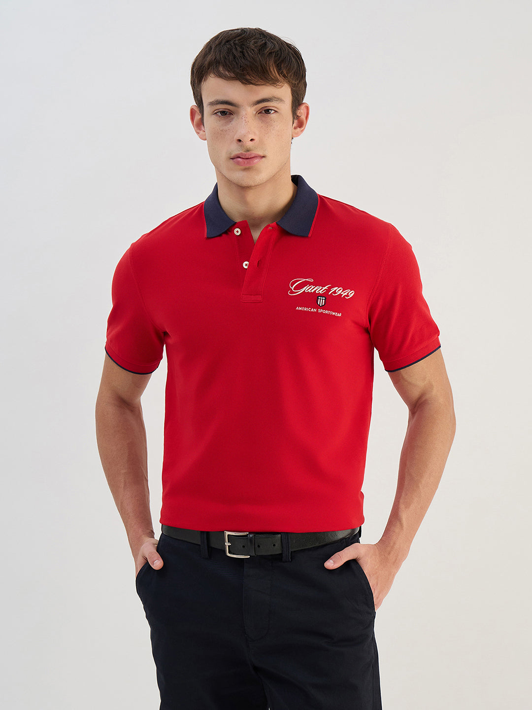 Gant Men Red Solid Pure Cotton Polo Collar T-Shirt
